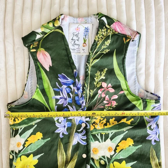 Floral Green Vest Wool And Cotton - Picture 3 of 9